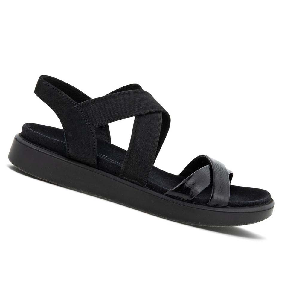 Sandalias Ecco Flowt Flat Strappys Mujer Negros | México 697KOR