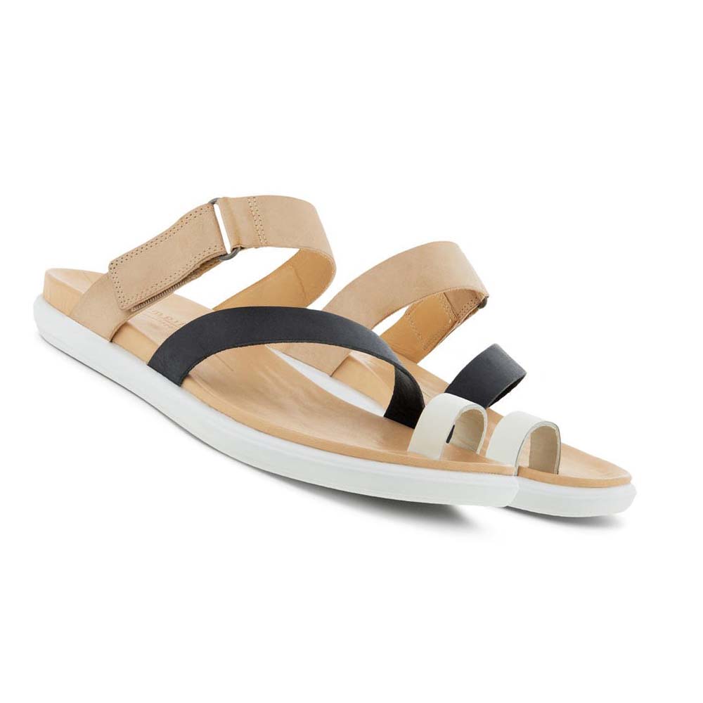 Sandalias Ecco Simpil Flat Toe-loop Mujer Blancos Negros | México 686EBC