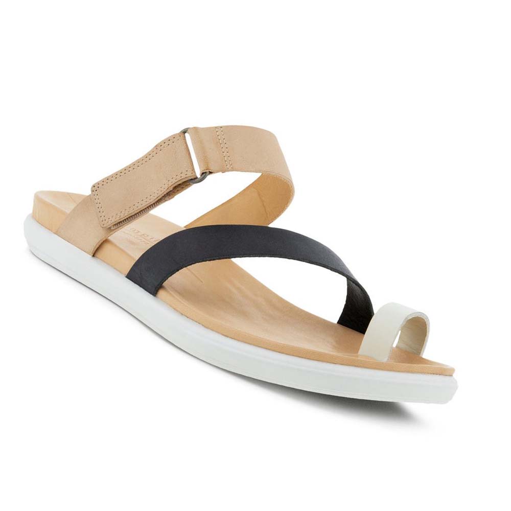 Sandalias Ecco Simpil Flat Toe-loop Mujer Blancos Negros | México 686EBC